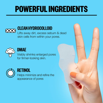 PEACE OUT Pore Strips for Nose and Face, Oil Absorbing Hydrocolloid Blackhead Remover, Pore Minimizing Strips with Retinol, Multi-Use Face Strips for Clogged Pores, 8 Count