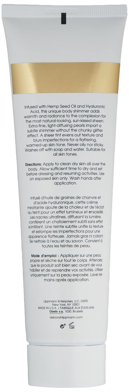 Deborah Lippmann Rich Girl Hydrating Body Shimmer |Highlighter | Body Glow | Luminizer | Illuminating Lotion with Hemp Seed Oil & Hyaluronic Acid, 5oz