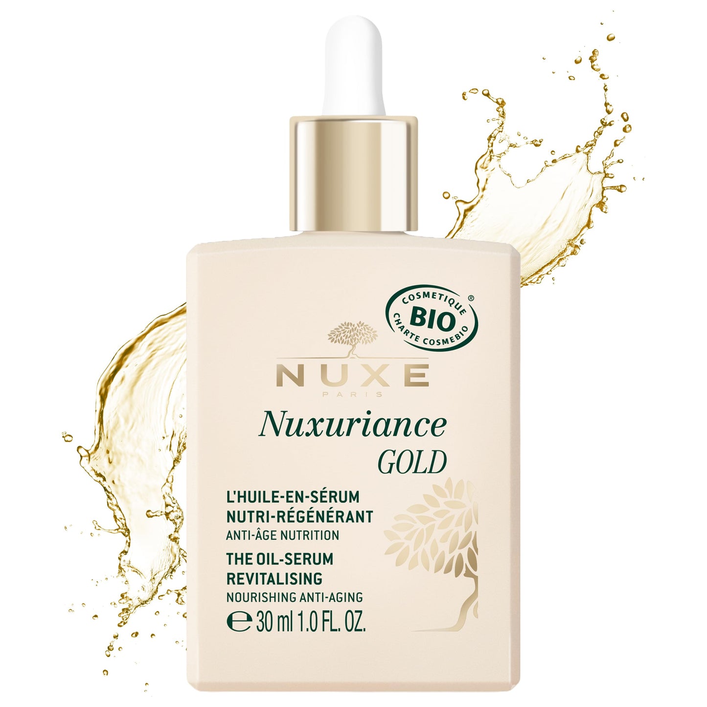 NUXE Nuxuriance Gold Nutra-Revitalising Oil-Serum, Age-Defying Hydration and Nourishment with Rice Extract and Botanical Oils, Illuminates, Firms Aging Skin, 1 Fl Oz