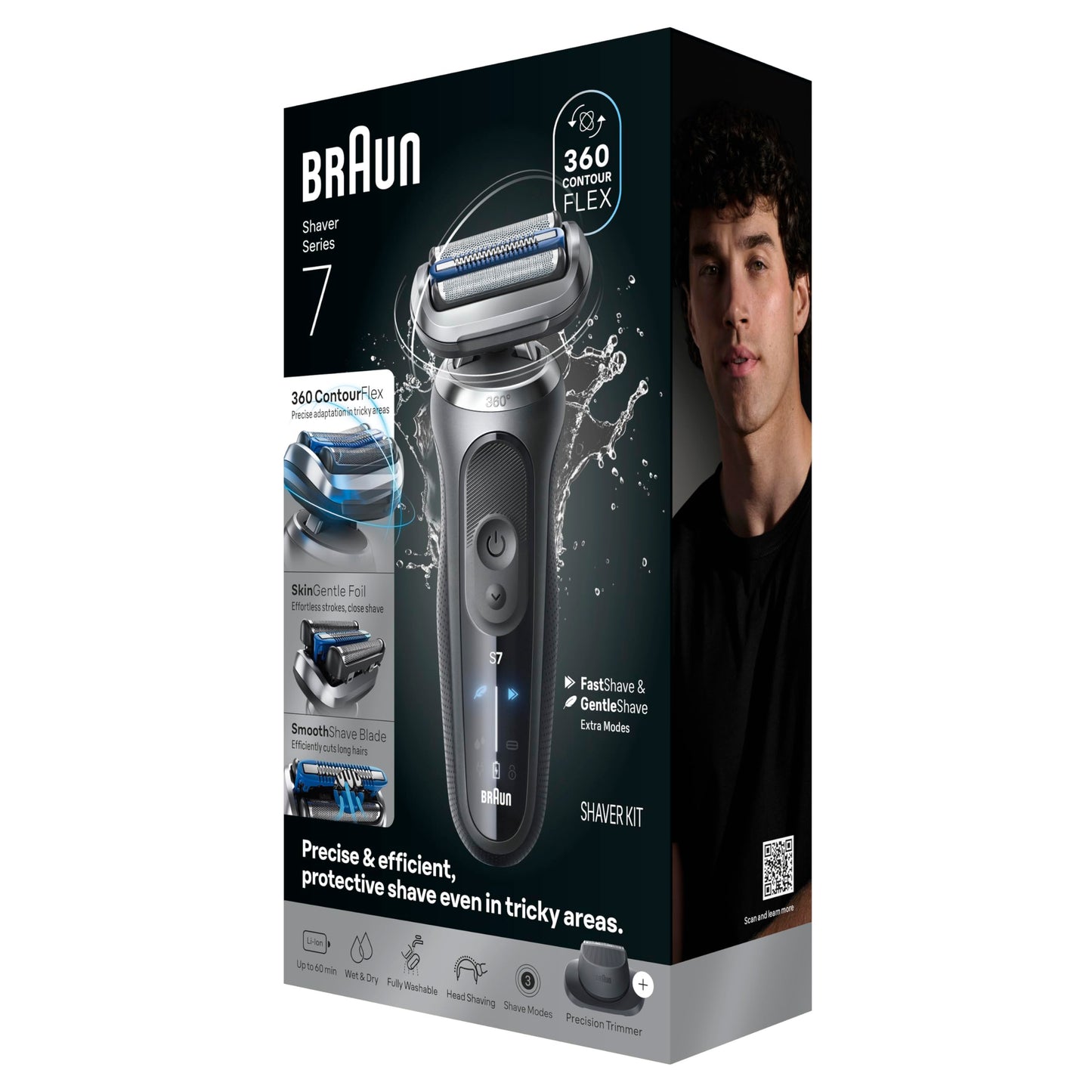 Braun Electric Shaver for Men, Series 7 7120s, Wet & Dry Shave, Turbo & Gentle Shaving Modes, Waterproof Foil Shaver, with Precision Trimmer, Space Grey