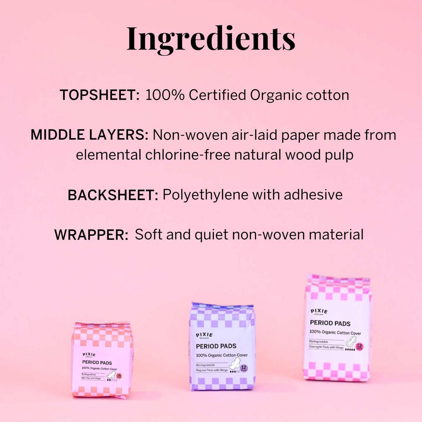Pixie Organic Cotton Ultra Thin Pads with Wings for Women - Leak-Proof & Moisture-Wicking for Feminine Care - Compostable, Unscented Menstrual Pads - Regular Absorbency - FSA Eligible - 48 Count