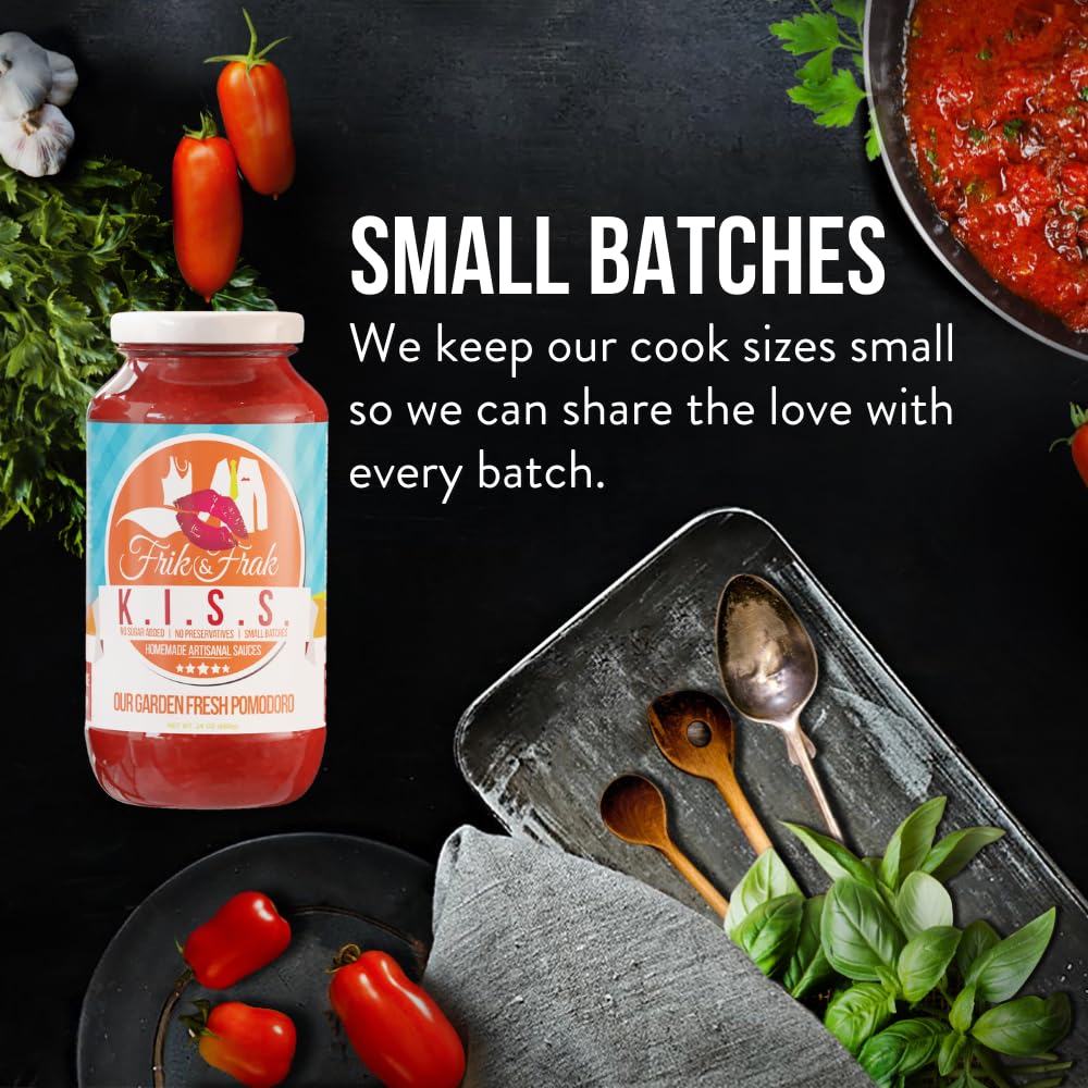 San Marzano Tomato Pasta Sauce by Frik & Frak, 6-Pack, No Sugar Added, No Preservatives, Gluten Free, 36 Month Shelf Life, Artisan Small Batch Crafted Pasta Sauces, K.I.S.S. Sauce, 24 Oz Jars