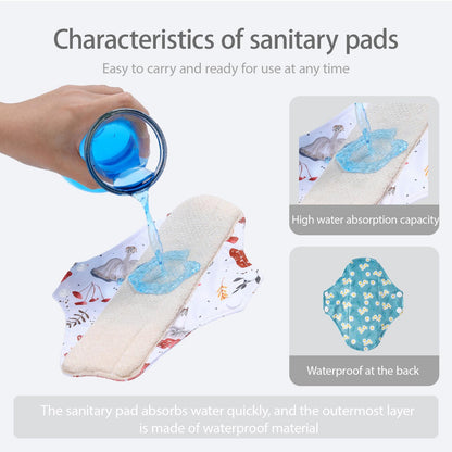 AIO Reusable Washable Cloth Menstrual Pads Sanitary Pad 8 pcs Pads and 2 Mini Wet Bag