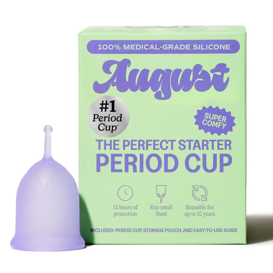 August Period Cup for Women - 36 mL Capacity, 8-12h Protection, Flexible, Soft Silicone Menstrual Cups with Cotton-Sateen Pouch, Reusable and Beginner-Friendly with Easy Step-by-Step Guide