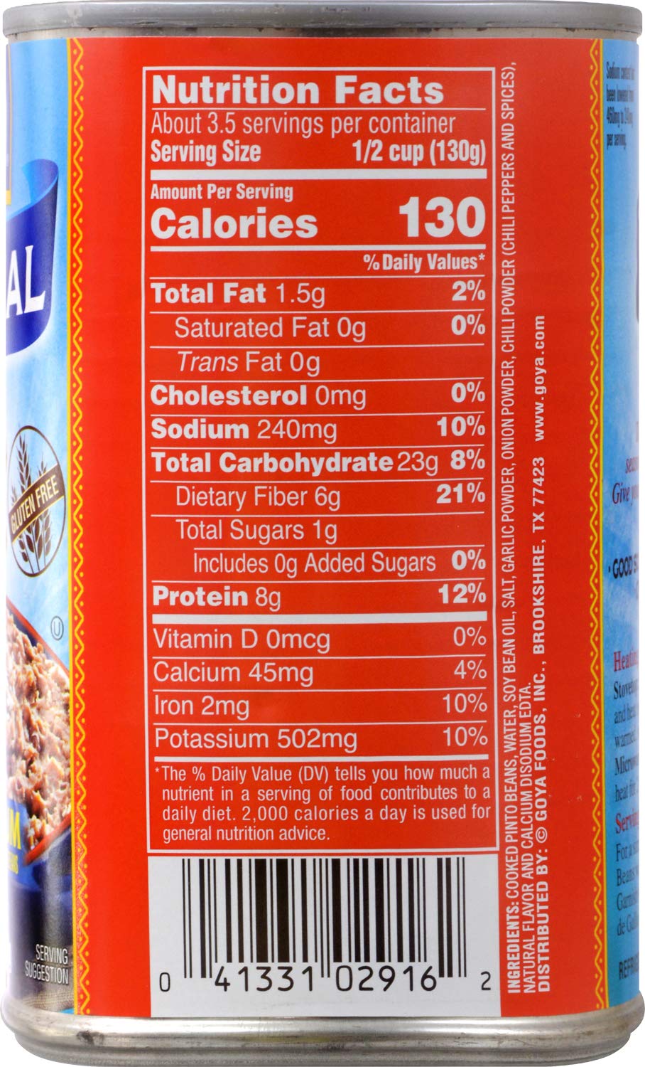 Goya Foods Refried Pinto Beans, Reduced Sodium, 16 Ounce (Pack of 12)