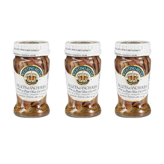 Agostino Recca Anchovies Fillets in Olive Oil – Anchovy Fillets Rolled in Capers (3.18Oz, 3-Pack)