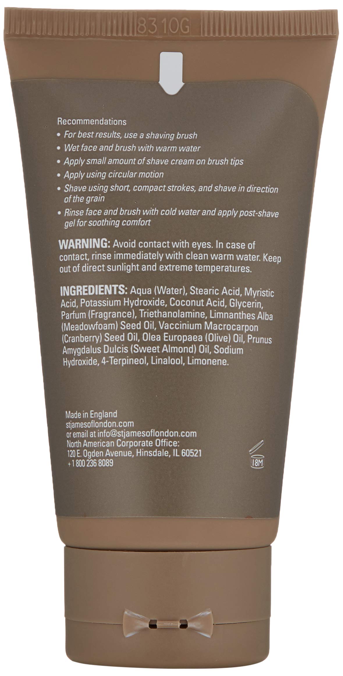 St James of London 100% all-natural Sandalwood & Bergamot Shave Cream Travel Tube