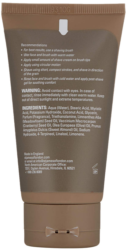 St James of London 100% all-natural Sandalwood & Bergamot Shave Cream Travel Tube