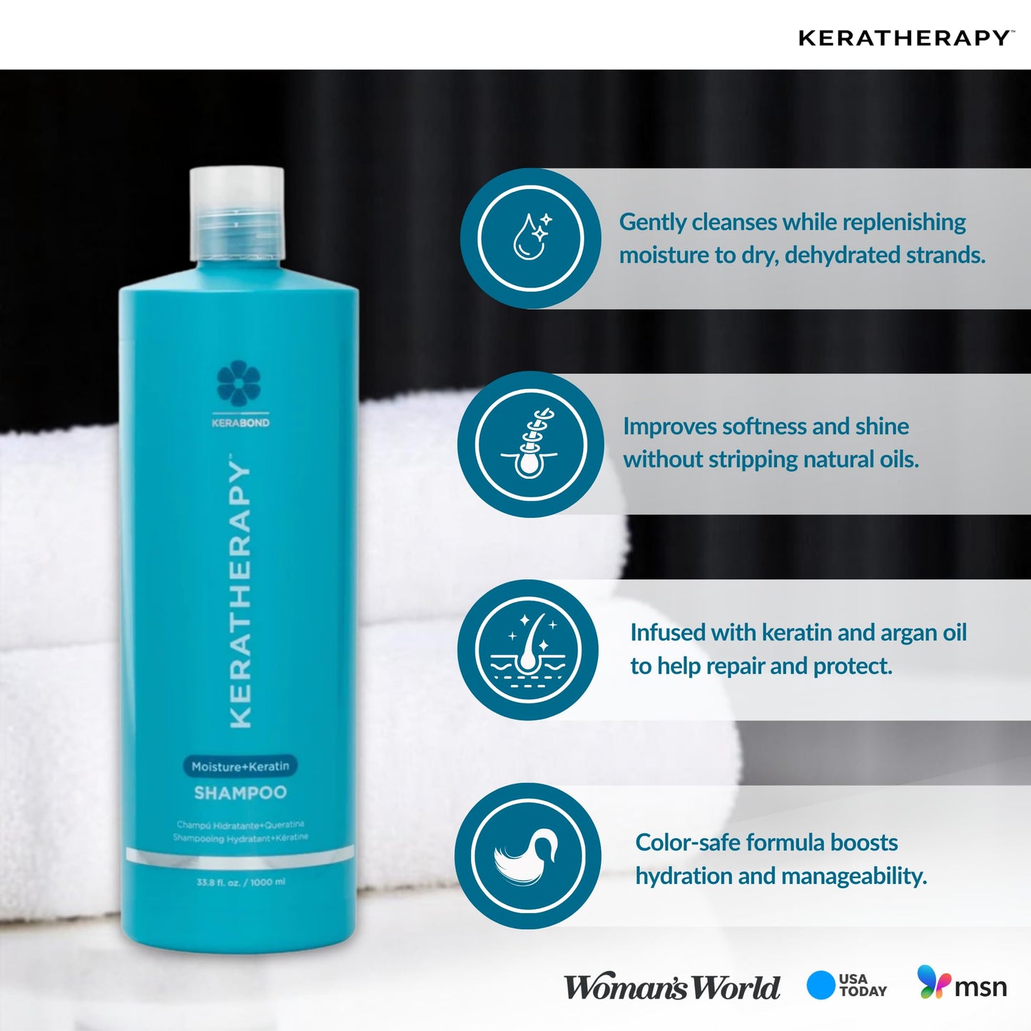 KERATHERAPY Keratin Infused Moisture Shampoo, 33.8 fl. oz., 1000 ml - Anti Frizz Moisture Shampoo for Oily Scalp and Dry Ends - Kerabond Technology, Aloe Vera, & Willow Bark - Sulfate & Paraben Free