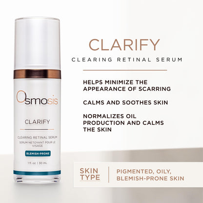Omsosis CLARIFY Clearing Retinal with Vitamin A Serum, Calms and Soothes, for Acne, Pigmented, Oily, and Blemish-Prone Skin, 1 Fl Oz