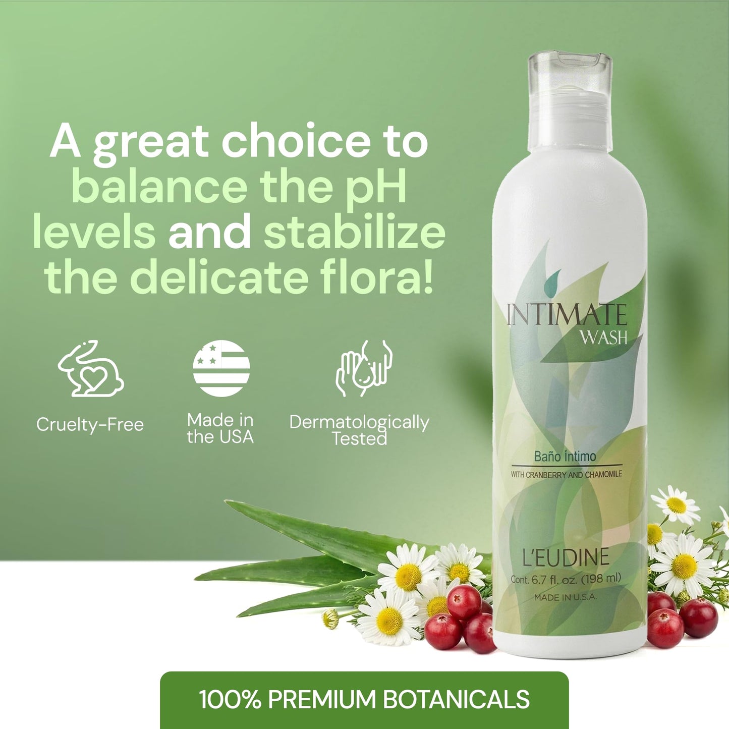 L’EUDINE Feminine Care Body Wash 6.7Fl Oz – pH Balancing Feminine Wash with Chamomile, Aloe Vera – Intimate Wash Women and Men for Daily Freshness – Gentle and Comforting