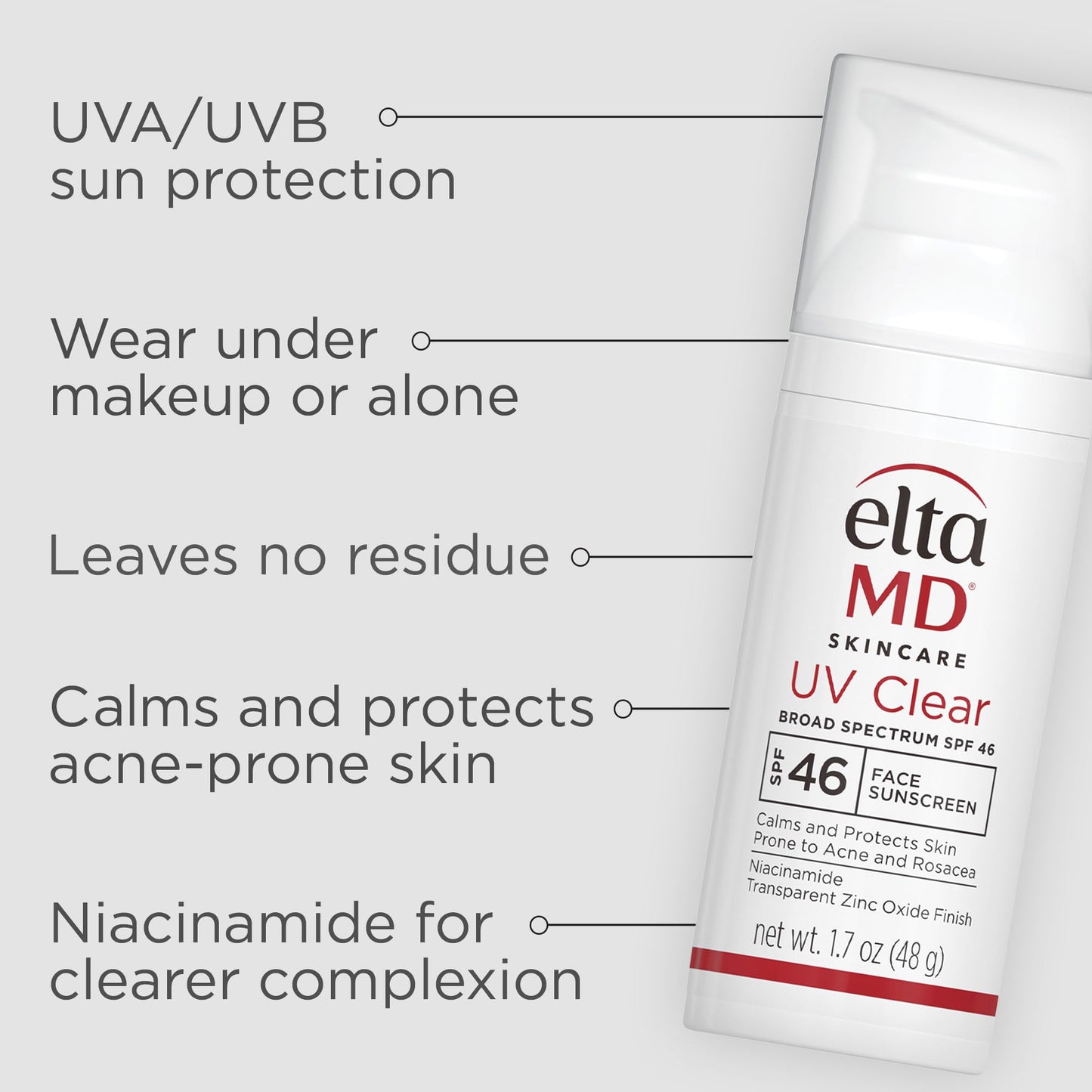 EltaMD UV Clear Face Sunscreen SPF 46, Oil-Free Sunscreen with Zinc Oxide, Dermatologist Recommended