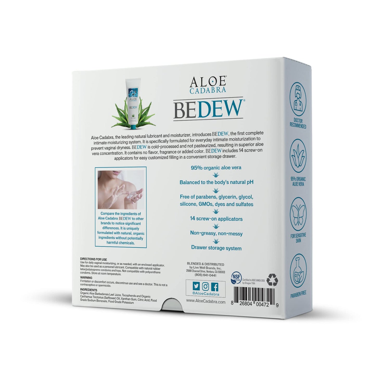Aloe Cadabra BEDEW Organic Vaginal Moisturizer – Drug-Free, Hormone-Free, Vaginal Dryness Relief, Menopause, Long Lasting, pH Balanced & All-Natural Ingredients, 14 Screw-on Applicators, 2.9 Ounce