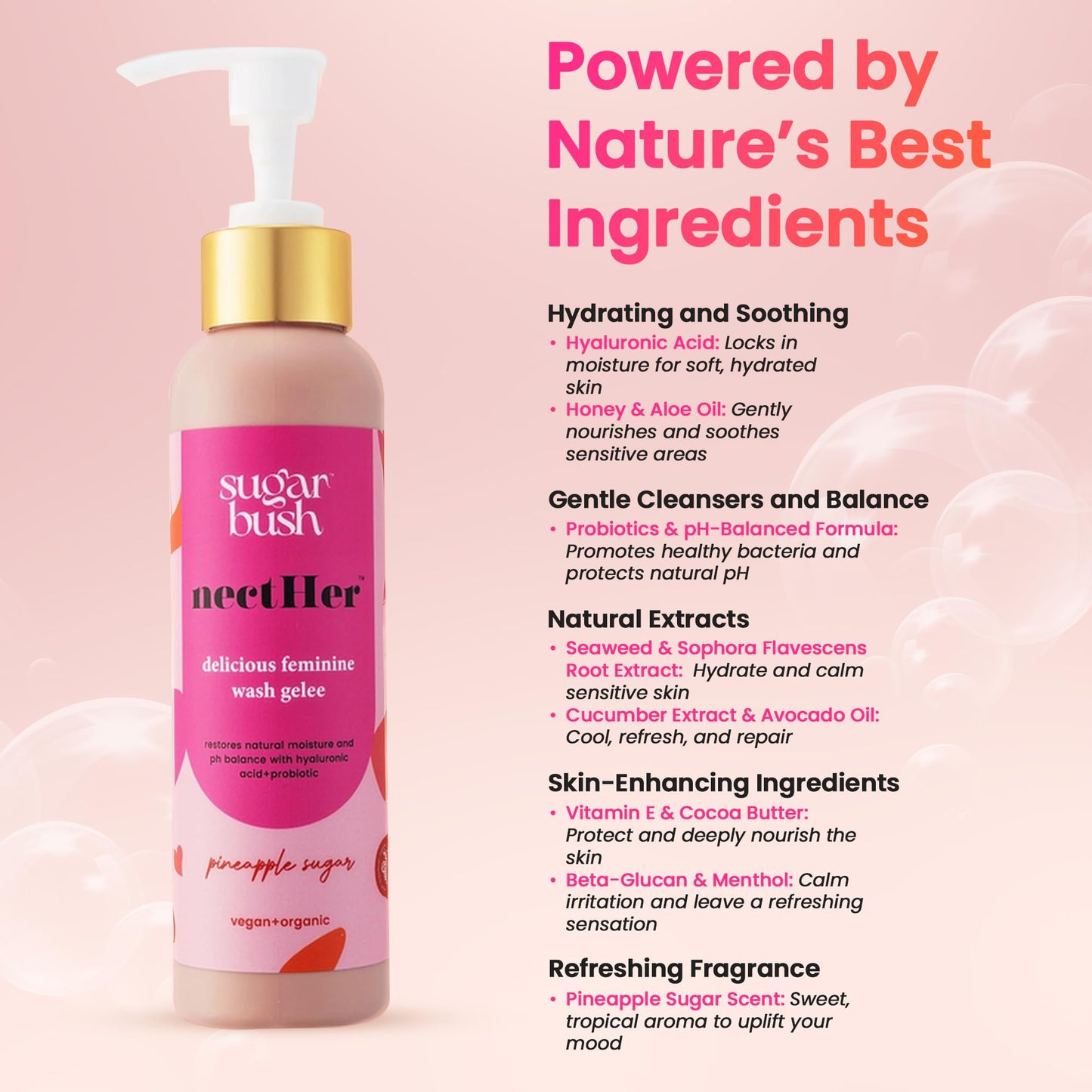 Sugarbush nectHer Hydrating Feminine Gelée | pH-Balanced Intimate Cleanser with Hyaluronic Acid, Probiotics & Honey | Removes Odor & Bacteria | Daily Hydration & Refresh | 7 oz