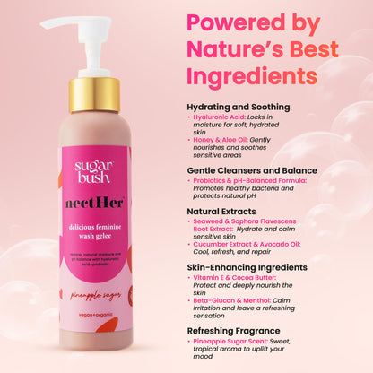 Sugarbush nectHer Hydrating Feminine Gelée | pH-Balanced Intimate Cleanser with Hyaluronic Acid, Probiotics & Honey | Removes Odor & Bacteria | Daily Hydration & Refresh | 7 oz