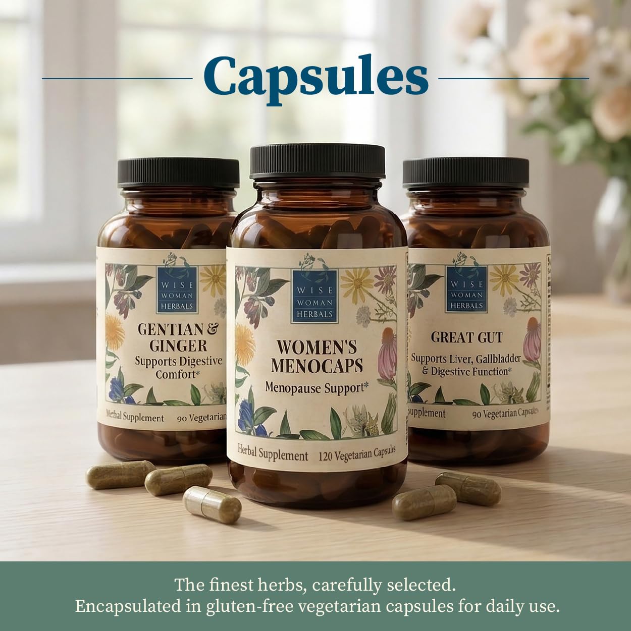 Wise Woman Herbals Women's Menocaps, Non-GMO Herbal Blend for Menopause Support, Hot Flashes, Night Sweats, Mood Support, Emotional Balance, Hormonal Support, 120 Veg Caps