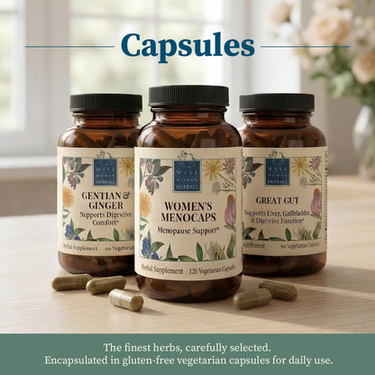 Wise Woman Herbals Women's Menocaps, Non-GMO Herbal Blend for Menopause Support, Hot Flashes, Night Sweats, Mood Support, Emotional Balance, Hormonal Support, 120 Veg Caps