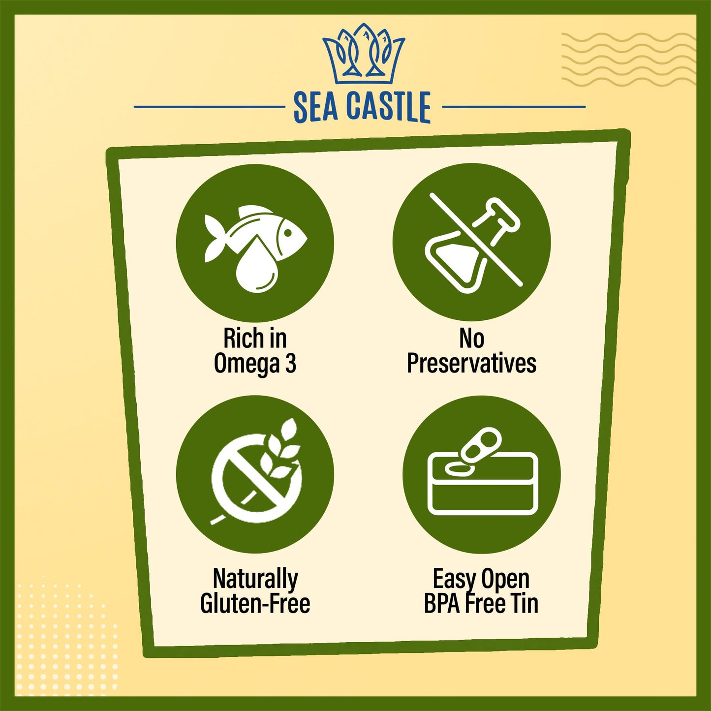 Sea Castle Mackerel in Olive Oil, 4.4oz (6 Pack) | Skinless & Boneless Canned Fish | Wild Caught Canned Mackerel Fillets | Packed with Vitamins | Non-GMO | Kosher