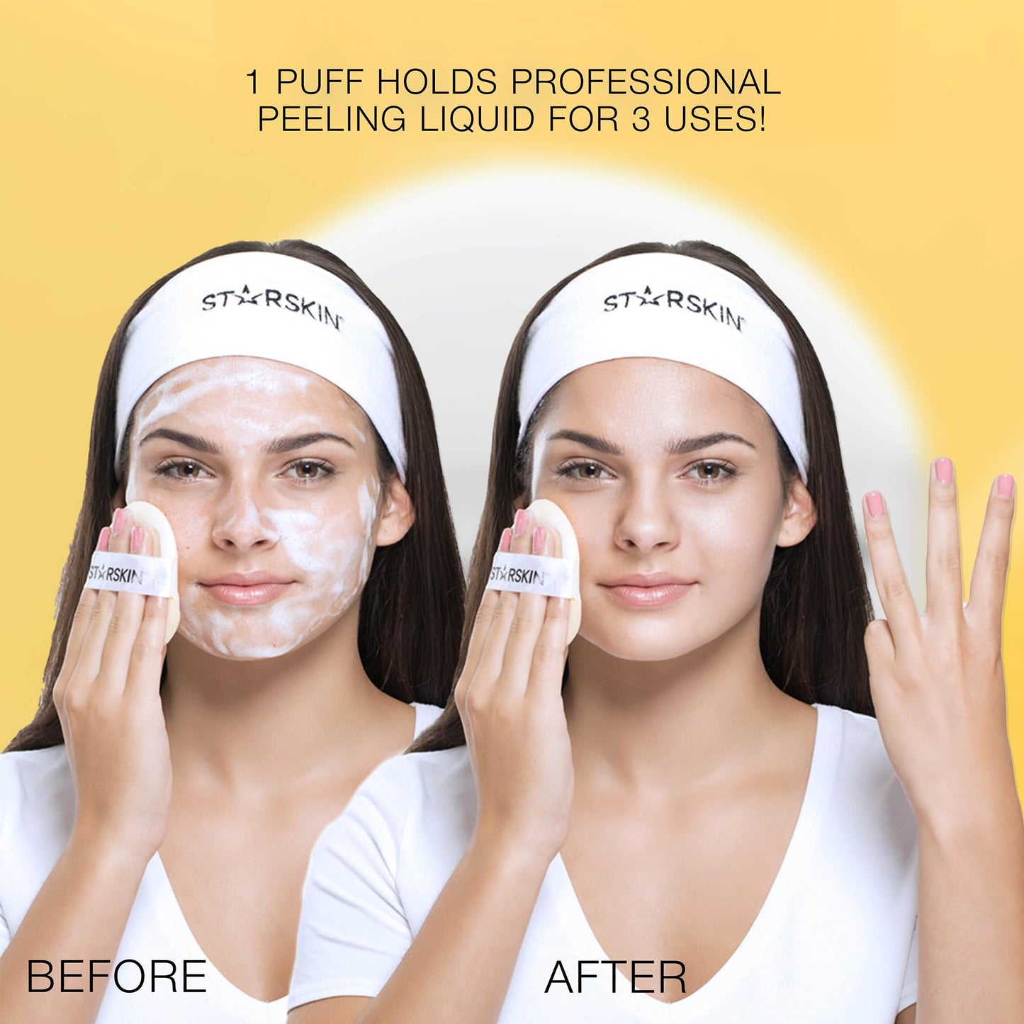 STARSKIN Glowstar, Facial Radiance Pads with Lactic and Glycolic Acid, AHA Exfoliant infused with Vitamin C Serum, Face Peeling Puff, Optimal for Soft Scrub, K Beauty Skincare