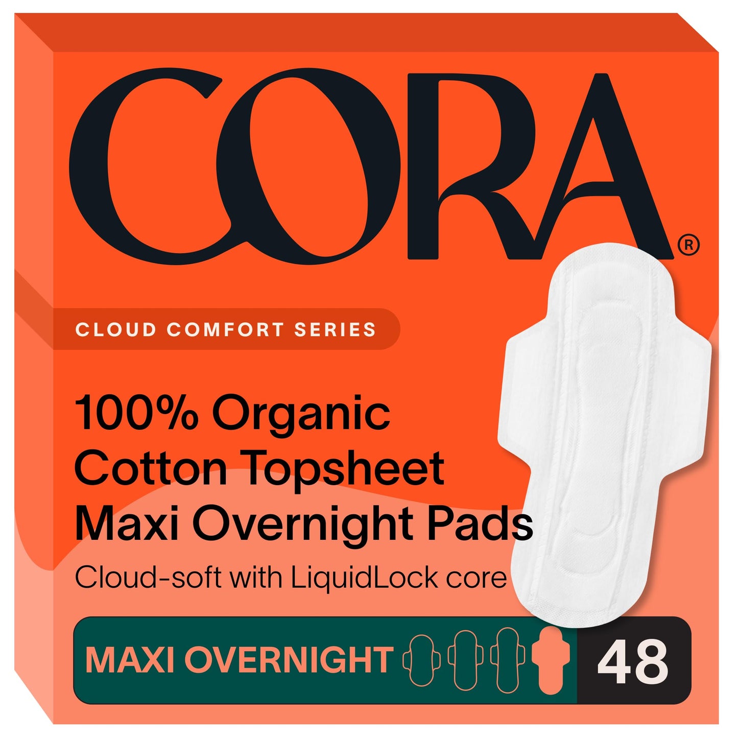 Cora Organic Feminine Care | 48 Maxi Overnight Pads with Wings and a Reusable, Soft Menstrual Disc | Medical Grade Silicone | Eco-Conscious | Bundle Pack
