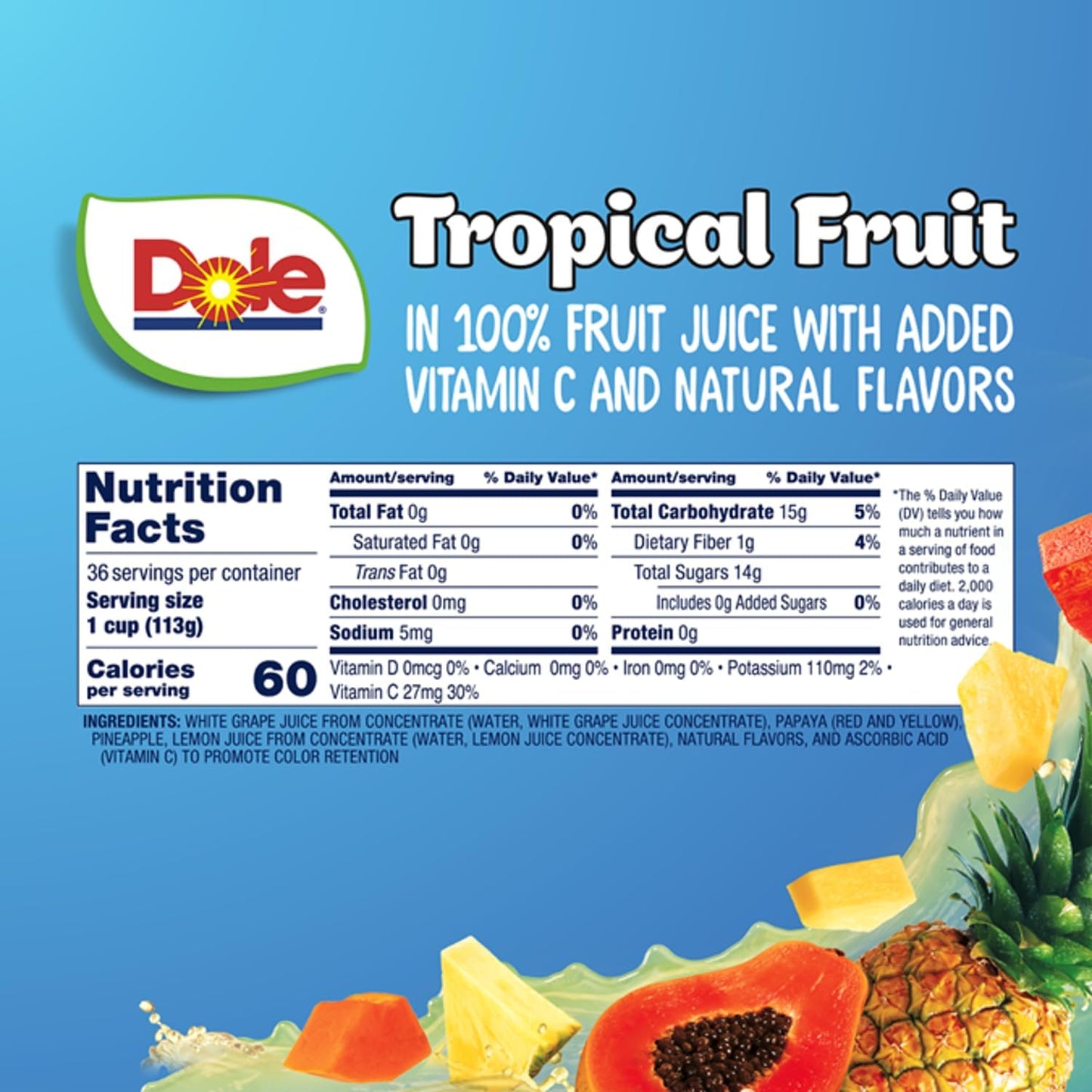 Dole Fruit Bowls Tropical Fruit in 100% Juice Snacks, 4oz 36 Total Cups, Gluten & Dairy Free, Bulk Lunch Snacks for Kids & Adults