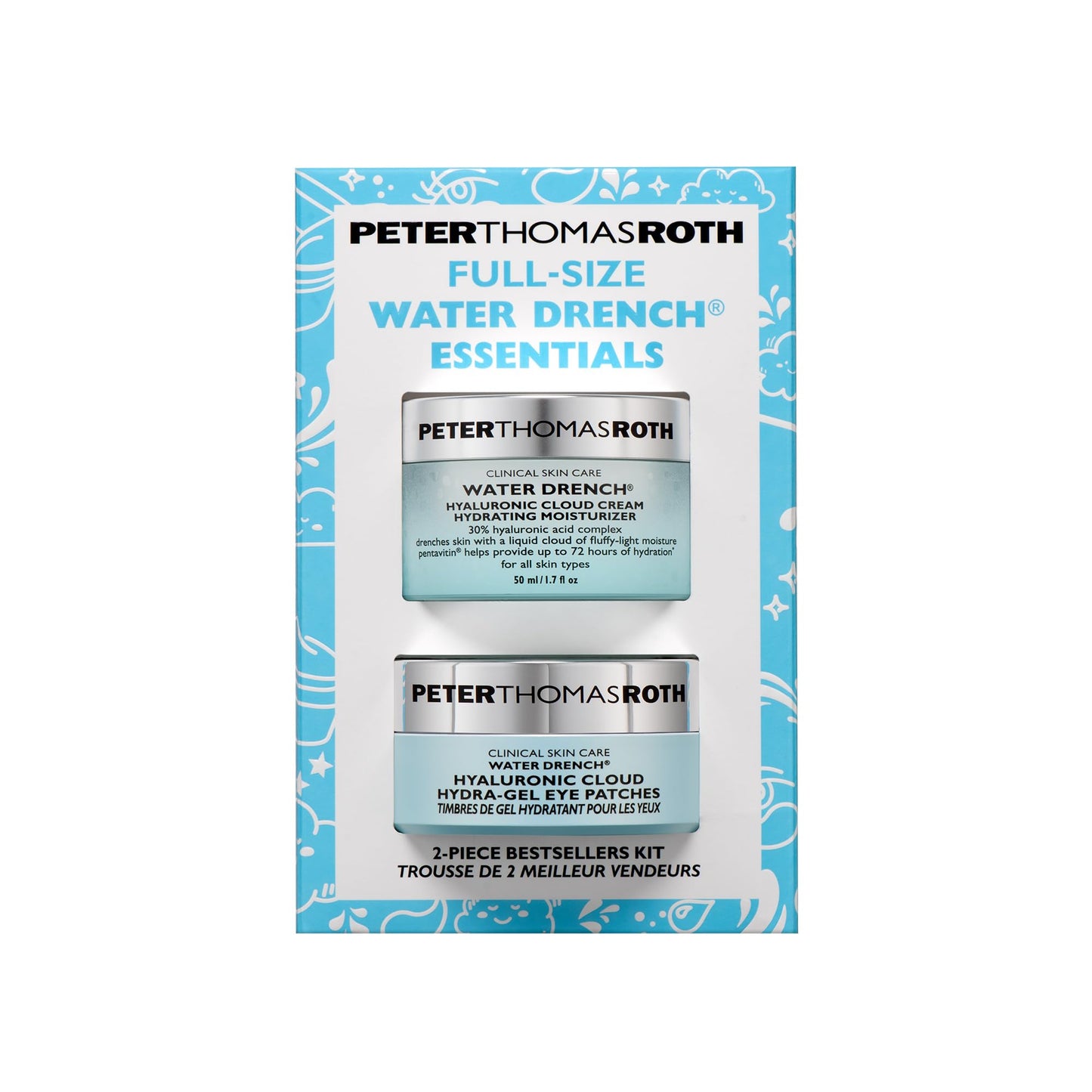 Peter Thomas Roth | Full-Size Water Drench® Essentials 2-Piece Face & Eye Kit | Hyaluronic Acid Skincare Set, Moisturizer and Eye Masks