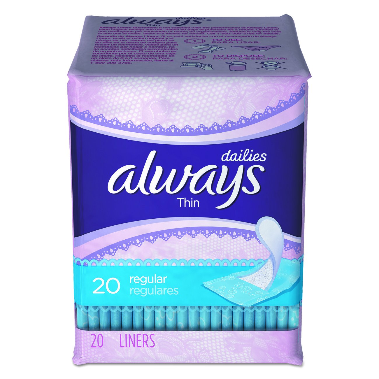 Always PGC 08279 Dailies Thin Liner, Regular (Pack of 480)