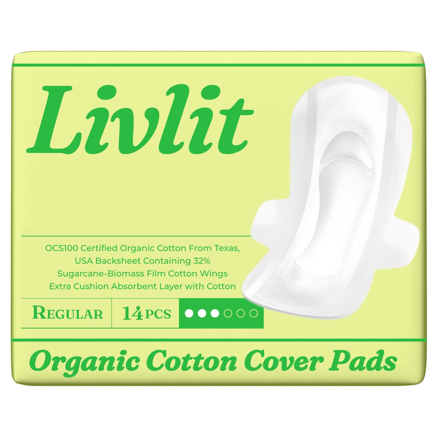 Livlit Organic Cotton Sanitary Pad Bundle – Regular Pads 14pcs + Large Pads 12pcs, Chlorine Free, Unscented, Ultra Absorbent Period Care