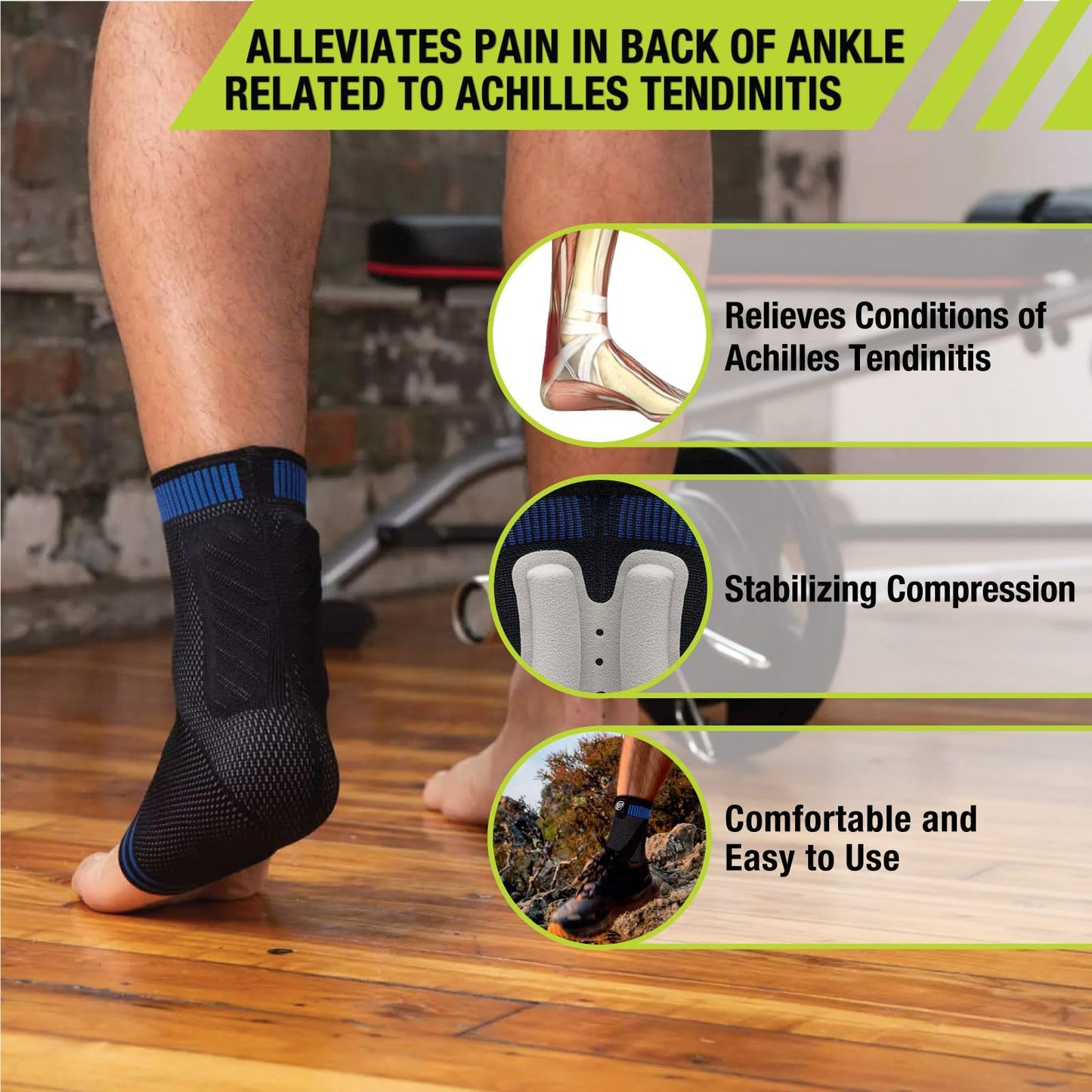 Pro-Tec Athletics Achilles Sleeve with Dual Gel Compression Strips, Achilles Tendon Support for Tendinitis Relief,