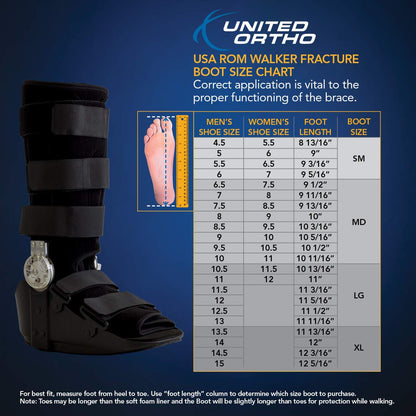 United Ortho 12205 Range of Motion Standard Walking Boot, Medium, Black