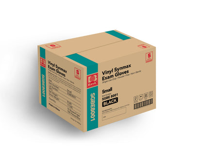 Basic Vinyl Exam Gloves- 4 mil Safty Glove Latex-Free & Powder-Free, SGBE 8001 Synmax Disposable Medical Glove Small (Case of 1000, Black)
