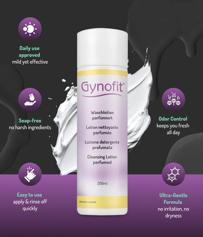 Gynofit Cleansing Lotion (perfumed) – Ensures balanced pH value for Vaginal Health – Protects the Vaginal Skin from drying out & prevents irritation – suitable for long-term, daily use (6.76 Fl Oz)