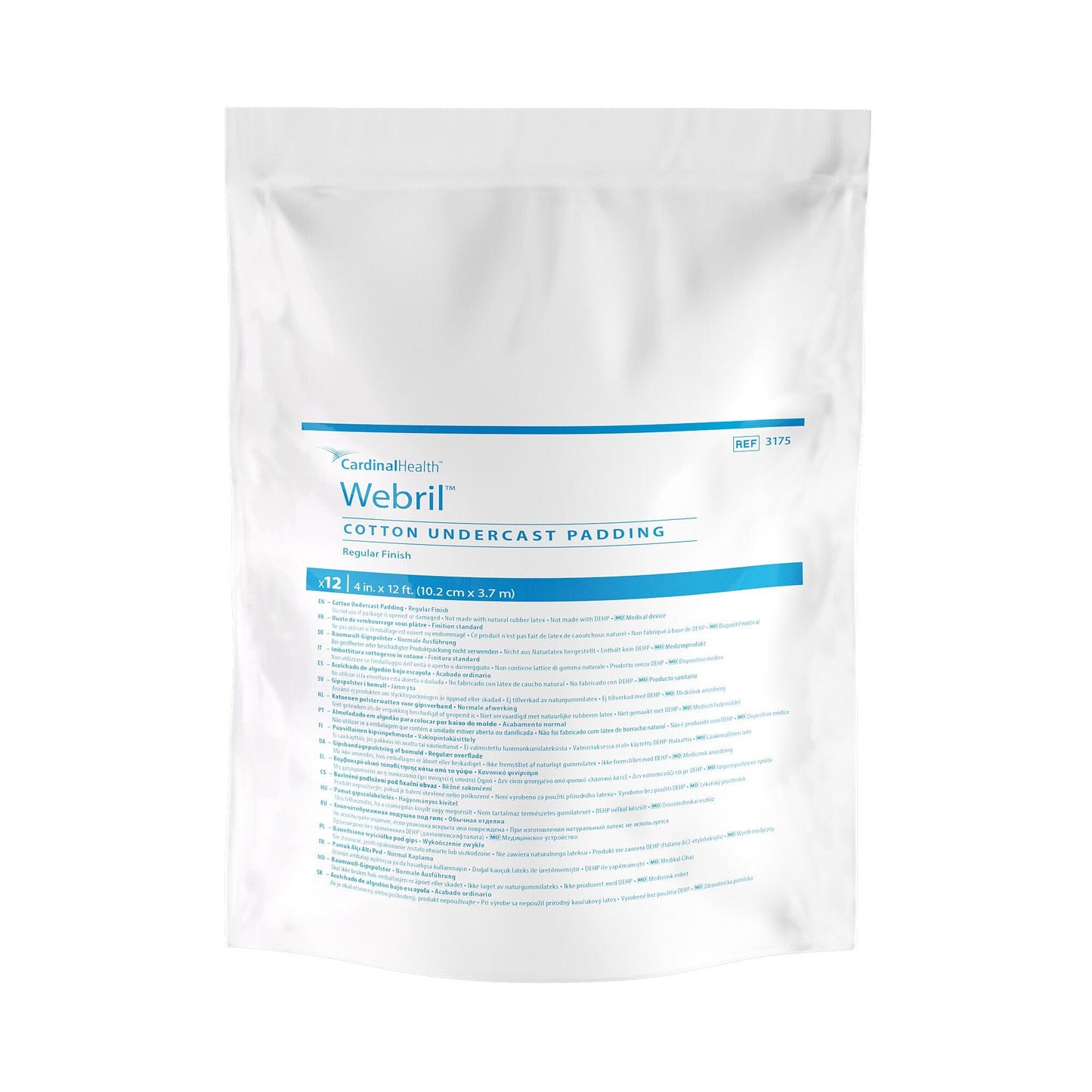 Cardinal Health™ Webril™ 100% Cotton Undercast Padding, 4IN x 4YD, Non-Sterile, Bulk, 3175-, Bag of 12