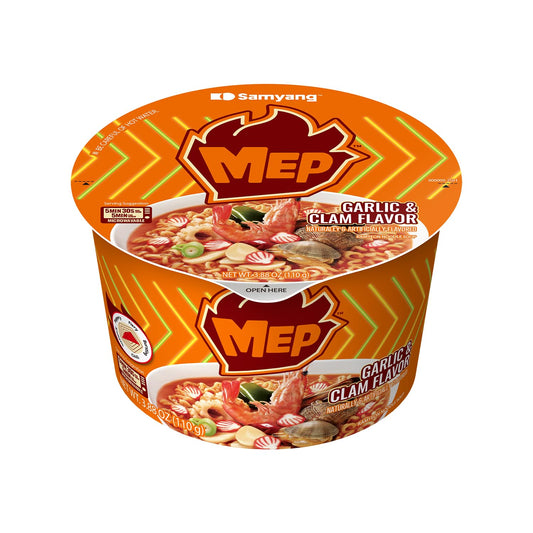 Samyang MEP Garlic Clam Ramen Spicy Instant Bowl Noodle Soup, Refreshing Seafood Broth Ramyeon, Quick Microwave Meal, 3.88 oz (Pack of 6 Bowls)