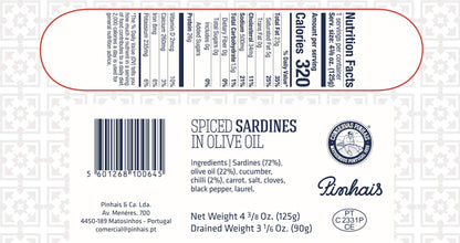 Pinhais Spiced Canned Sardines in Virgin Olive Oil, 4.4oz (Pack of 4)