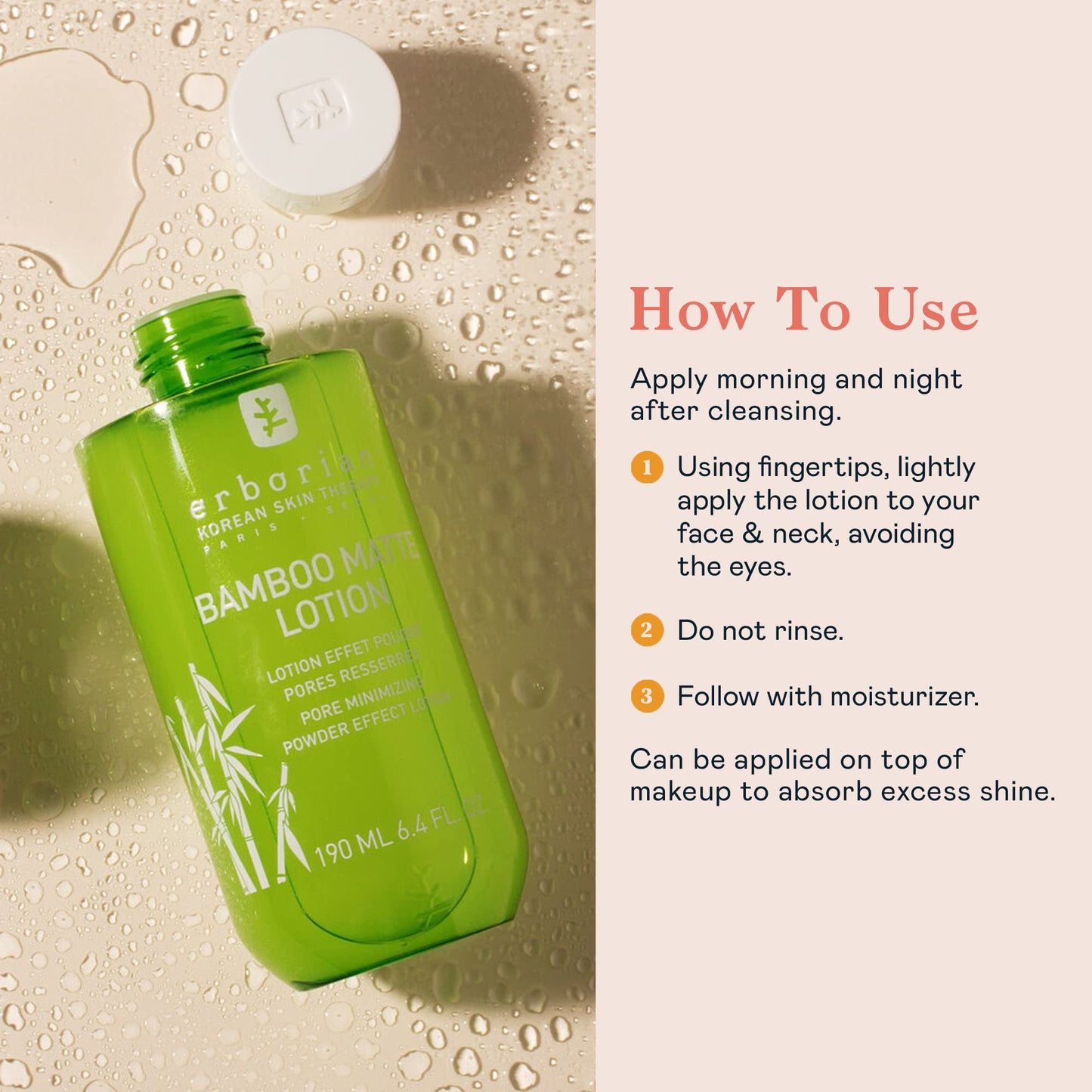 Erborian - Bamboo Pore Minimizing Lotion - Mattifying and Hydrating Bamboo Waterlock Complex - Reduce Excess Sebum - Korean Skincare Cleansing Toner for Normal to Oily Prone Skin - 6.4 Oz