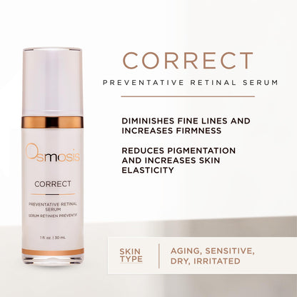 OSMOSIS CORRECT Preventative Retinal Facial Serum, Collagen Booster for Youthful, Radiant Skin for Aging, Pigmented, and Dry Skin, 1 Fl Oz