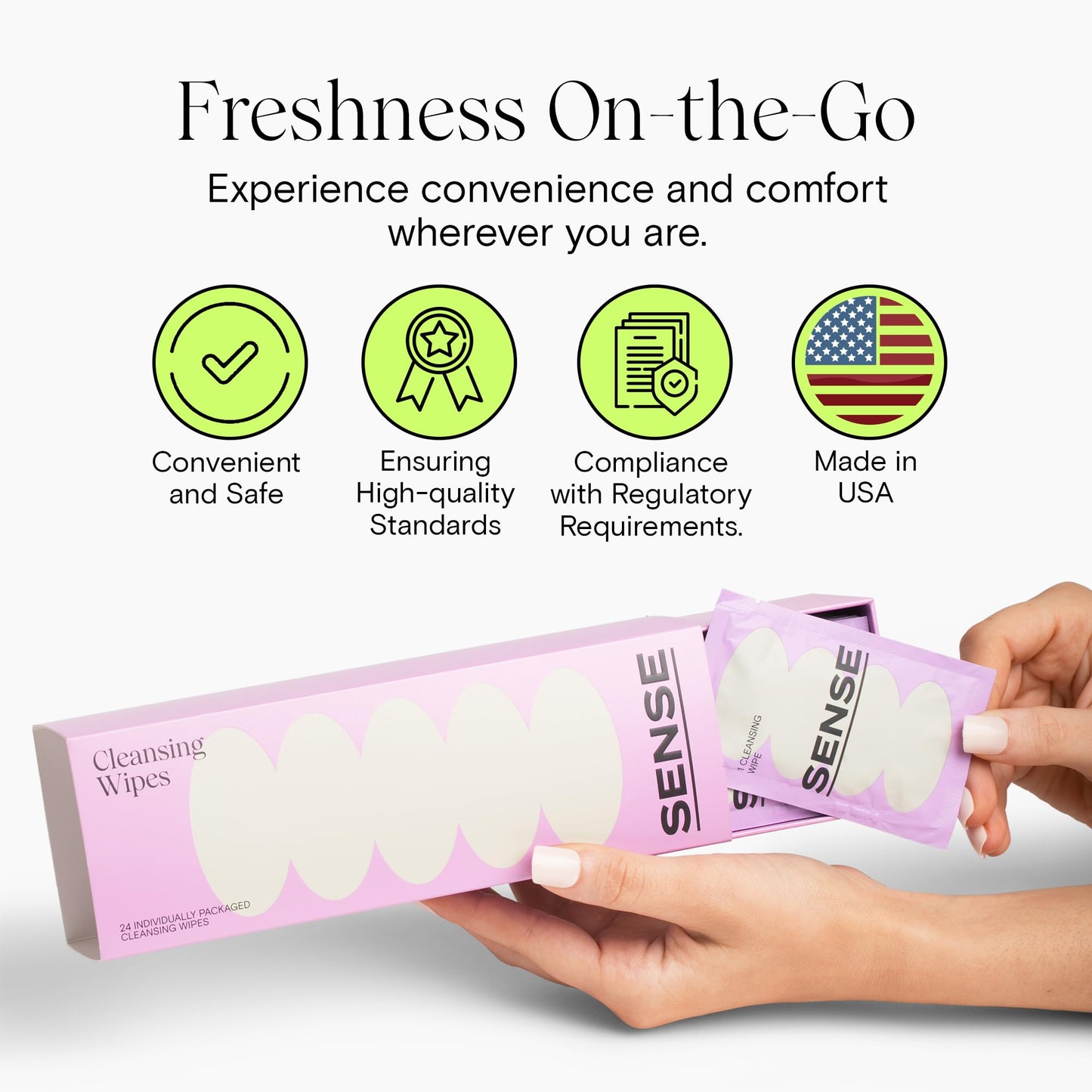 Sense Cleansing Wipes (12 Pack) Individually Wrapped pH Balance Wipes for Women - Made in the USA, Flushable Wipe, On-The-Go Before and After Freshness Intimate Wipe, Feminine Care