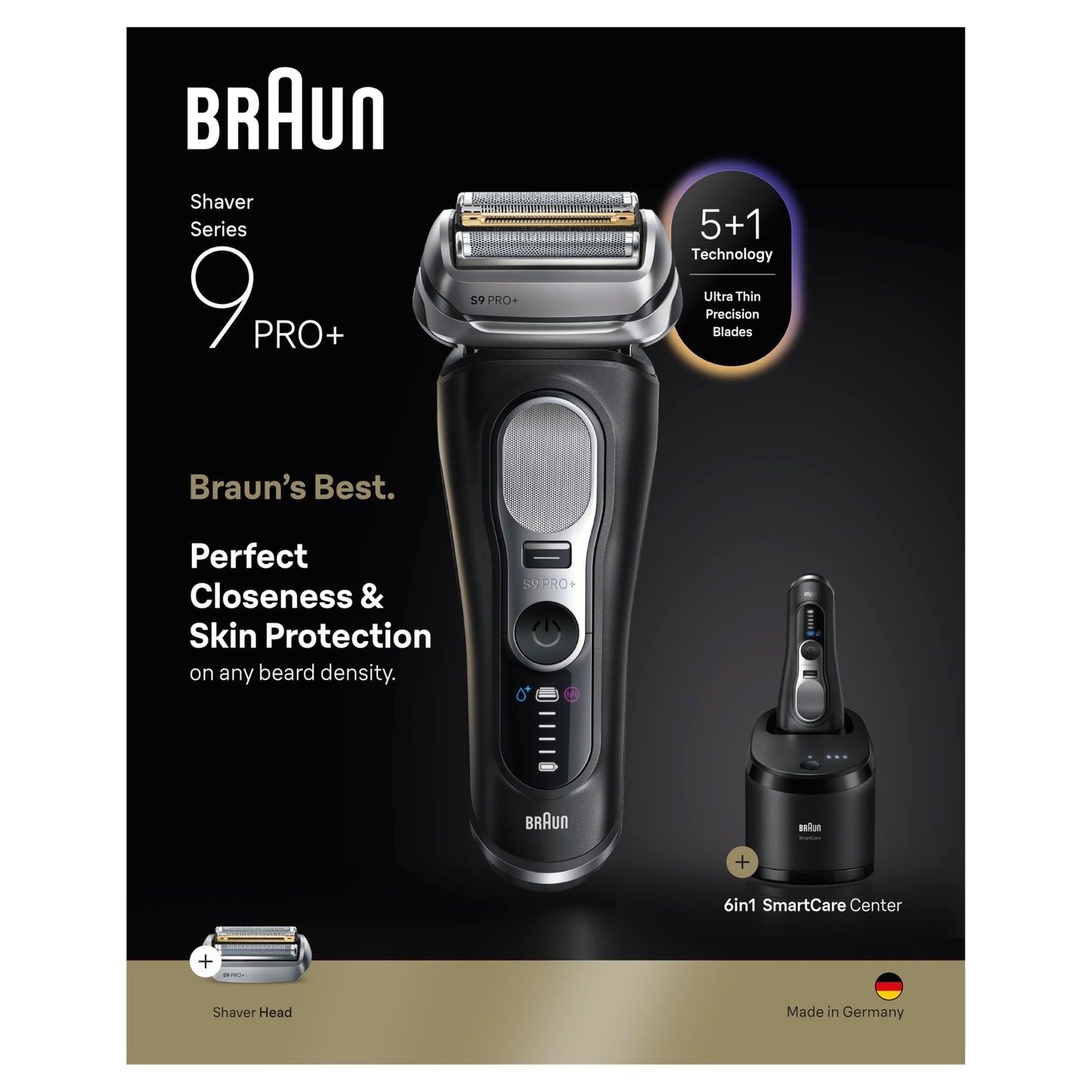 Braun Series 9 PRO+ Electric Shaver, Pro SensoAdapt, 6in1 SmartCare Center, Wet & Dry Razor, 9660CCPS, Black