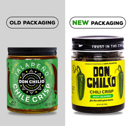 Don Chilio Mild Jalapeno Mexican Chile Crisp, 5 oz. – Crunchy Sliced Jalapenos Fried Chili Peppers in Hot Seasoned 100% Olive Oil – Keto-Friendly, Vegan, Gluten Free