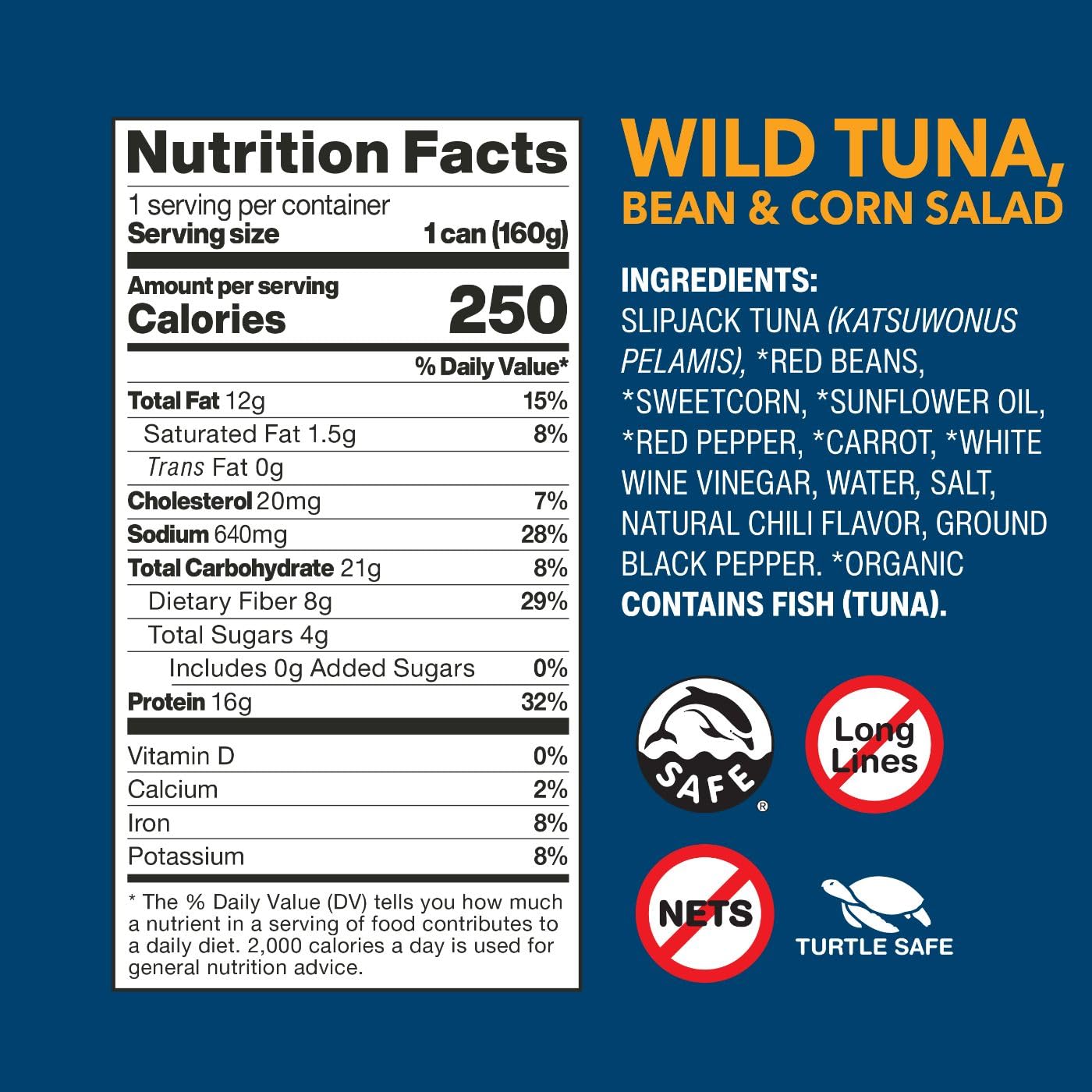 Wild Planet Ready-to-Eat Wild Tuna, Bean & Corn Salad with Organic Sweetcorn, Red Peppers and Carrots, 5.6oz, Pack of 1