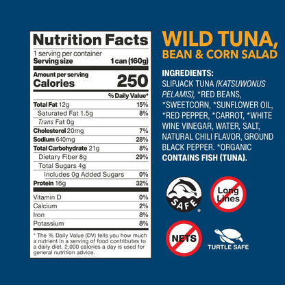 Wild Planet Ready-to-Eat Wild Tuna, Bean & Corn Salad with Organic Sweetcorn, Red Peppers and Carrots, 5.6oz, Pack of 1