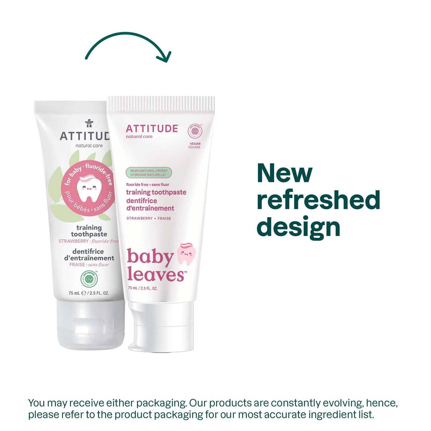 Attitude Baby and Child Fluoride-Free Training Toothpaste, Naturally Derived Ingredients, Vegan, EWG Verified, Strawberry, 2.6 Oz