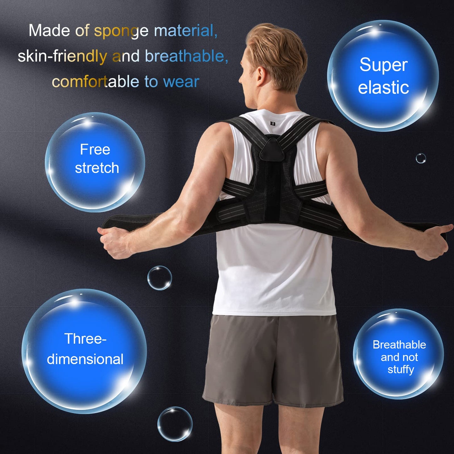Portzon Back Brace Posture Corrector for Men and Women, Adjustable Breathable Support Pain Relief for Neck, Shoulders
