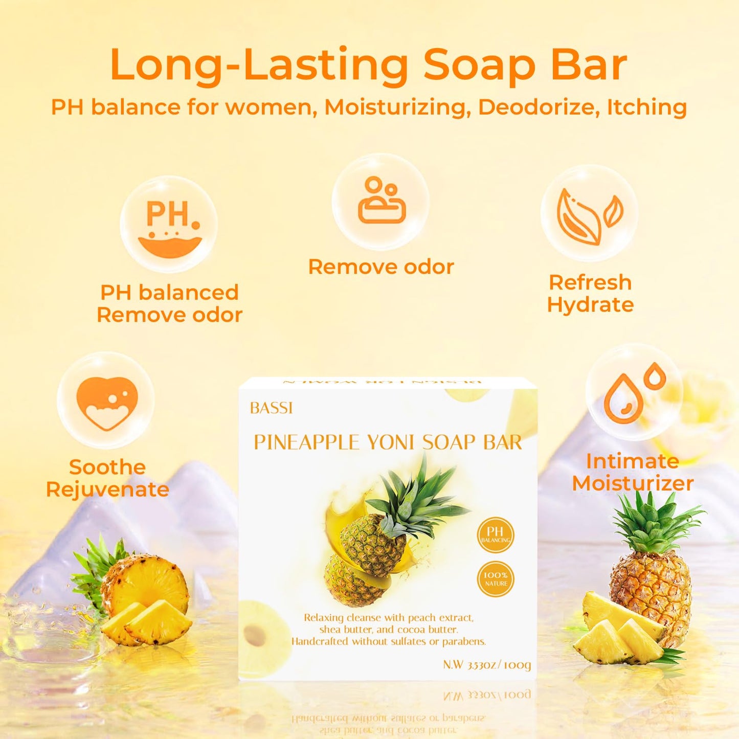 Feminine Wash & Yoni Oil & Yoni Soap Set for Women, Yoni Wash for Vaginal Ph Balance Remove Odor Moisturizing, 5.07 Feminine Wash & 1Fl.Oz Organic Essential Oil & 3.53oz Feminine Care Soap Pineapple