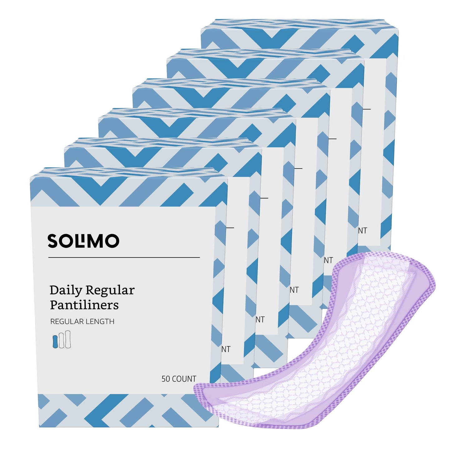 Amazon Brand - Solimo Daily Pantiliner, Unscented, Regular Length, 300 Count, 50 Count (Pack of 6)