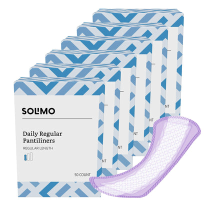 Amazon Brand - Solimo Daily Pantiliner, Unscented, Regular Length, 300 Count, 50 Count (Pack of 6)