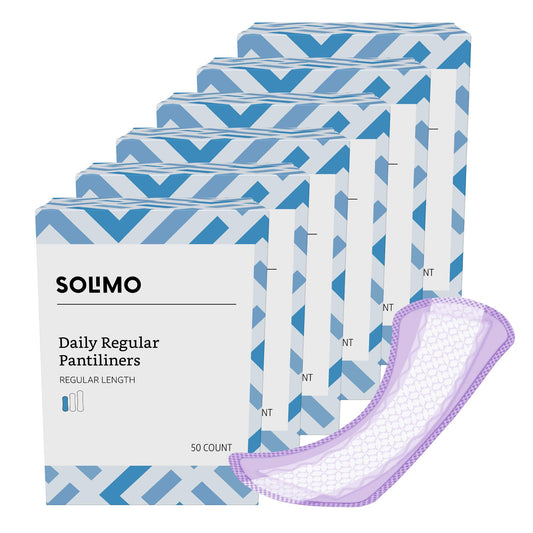 Amazon Brand - Solimo Daily Pantiliner, Unscented, Regular Length, 300 Count, 50 Count (Pack of 6)