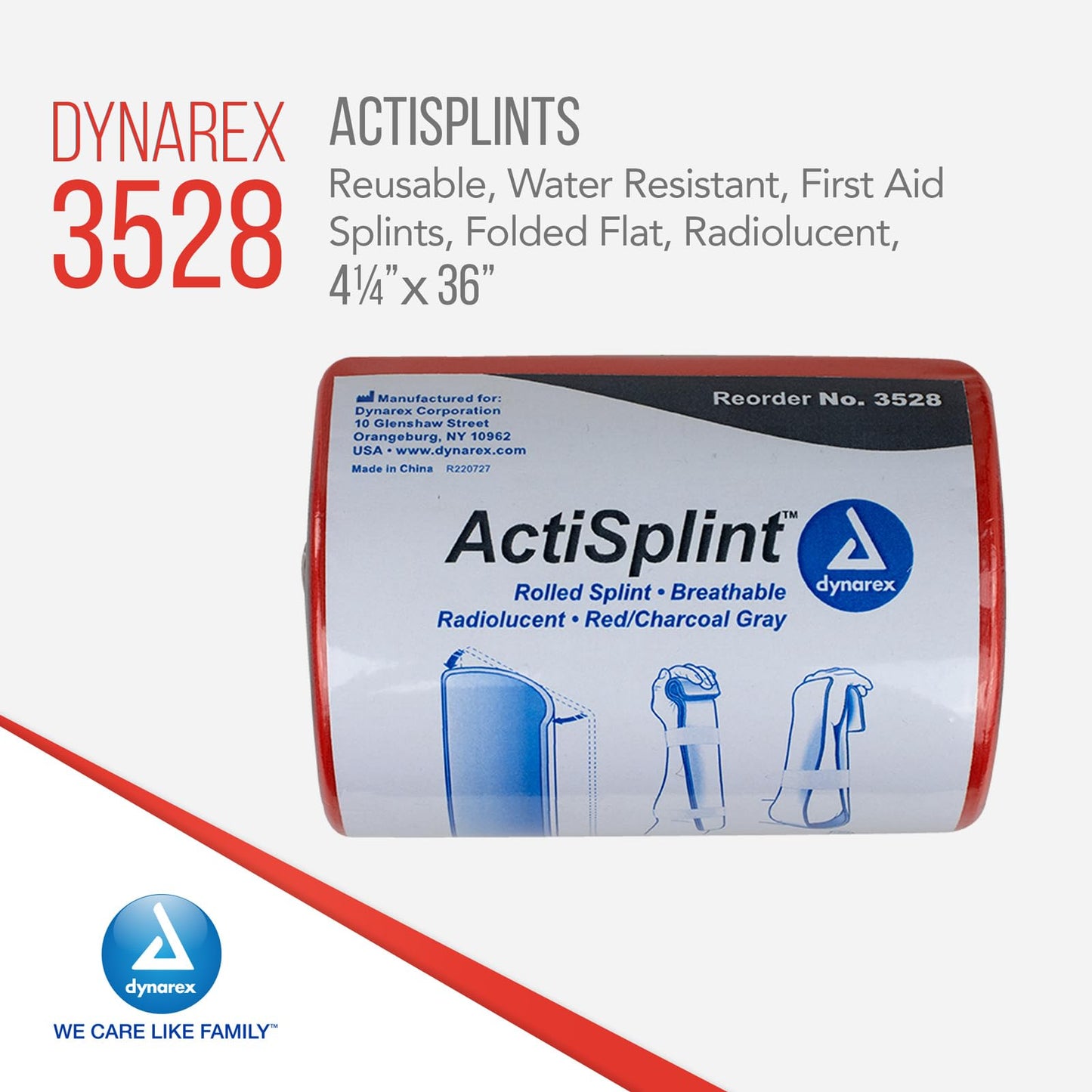 Dynarex Multipurpose ActiSplints - Reusable Waterproof First Aid Splints for Emergency Medical Supplies & Sports Medical Kit - 4¼" × 36" Rolled Splint, 1 Roll