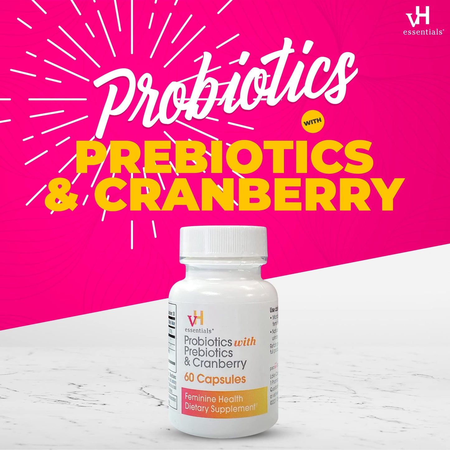 vH essentials Probiotics - 60 Capsules & Prebiotic PH Balanced Vaginal SuppositoriesBox, Original Version, 15 Count & Ph Balanced Daily Feminine Wash, 6, Fl Oz, (Pack of 1) 54306 Clear